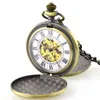 Heet verkopen gepolijste mechanische hanger Pocket Watch Retro Skeleton Roman Dial Steampunk Open Face Gift Pocket Watch 10 stcs/Lot T200502