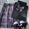 Japanska Harajuku Tre Piece Set Plaid Mini Kvinnor Skirt School Uniforms A-Line Sweet High Waist Kawaii Suits Sets 210608