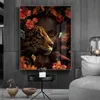 African Art Black Woman Tiger Rose Bird Oil Painting on Canvas Cuadros Posters and Prints Wall Art Picture for Living Room Decor