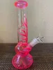 25cm 10 inch Premium Multi Color Glow in The Dark Pink Hookah Water Pipe Bong Glass Bongs met 18mm downstem en kom klaar voor gebruik