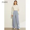 AMII minimalism Autumn Olstyle Fashion Solid Loose Wide Leg Women Pants Causal High midja Kvinnliga långa byxor 12030242 201012