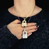 Zilveren kleur cz lock hanger ketting 5 mm tennisketen ijs uit bling kubieke zirkoon charm choker voor mannen dames hiphop sieraden 220121225i