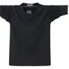 Erkek T-Shirt Erkek T Shirt Sonbahar Bahar Rahat Yaka Katı Renk Slim Fit Uzun Kollu Pamuk Artı Boyutu