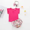 Summer Causal Baby Roupas De Conjunto De Roupa Para Criança Infantil Floral Algodão com Headband 3 Pcs Moda Ins Boutique 210529