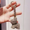 Luxe Crystal Franse Bulldog Sleutelhanger Lanyard Rhinestone Lederen Band Hond Sleutelhangers Dames Tas Charms Mannen Auto Sleutelring Sieraden