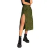 女性サマースプリットヒョウスカートブラックファッションロングスカート