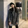 Werueruyu mulheres manga longa colar de lapela leopardo de lã espessa midi casaco casaco de casaco feminino casaco streetwear sobraática 210608