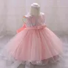 Suknia balowa Sukienka Noworodka Dzieci Chrzest Baby Girl Cute Haftowane Różowy Tulle Christening Princess Maluch Przyjęcie urodzinowe 1 y G1129