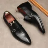 Chaussures Crocodile hommes bout pointu mocassins en cuir véritable noir marron sans lacet hommes chaussures habillées chaussures de créateur chaussure formelle de mariage