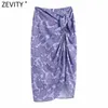 Zevity Femmes Vintage Noix De Cajou Imprimer Ourlet Irrégulier Sarong Jupe Faldas Mujer Femme Bowknot Retour Zipper Casual QUN800 210621