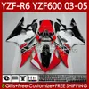 YAMAHA YZF-R6 YZF600 YZF R 6 600 CC 03-05 ÇOCUKLARI 95NO.94 YZF R6 600CC YZFR6 03 04 05 Kırmızı Beyaz Blk Cowling YZF-600 2003 2004 2005 OEM Fuarlar Kiti