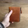 Wallets Handmade Retro Genuine Leather Short Men's Wallet Crazy Horse Top Layer Cowhide Ultra-thin Coin PurseLB020