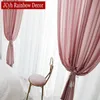 Solid Color Semi Crushed Pink Sheer Curtain for Bedroom Girls Living Room Voile Tulle Curtain Window Treatments Party Drapes 210712