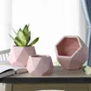 Modern Geometric Ceramic Pot Planter Triangle Faceted Flower Vase Hexagonal Vessel 5.9/6.7/7.7 inch White Black Pink Blue Gray