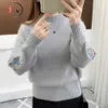 Autumn Winter Women Sweaters and Pullovers Long Sleeve Casual Embroidery Turtleneck Slim Knitted Jumpers Pull Femme Knitwear X0721