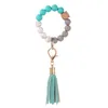 Jewelry Silicone Beads Keychain Wooden Tassel String Chain Bracelet Key Ring Women Girl Wrist Strap Keychains Fashion Accessories 15 Designs BT6594