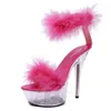 Ragazze Nightclub Party 15cm Tacco alto Sandali con zeppa in cristallo per le donne Sandalia Feminina Pelliccia artificiale Sandali trasparenti Scarpe J2023