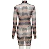 Casual Dresses Sexy Mesh Transparent Mini Dress Bodycon Women Long Sleeve Striped Sheer Clubwear Night Party Fashion Slim270C