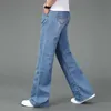 Jeans män mens modis stor flared boot cut ben lös passform hög midja man designer klassisk blå denim 210723