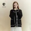 FANSILANEN Embroidery striped purpel knitted cardigan Women autumn winter short oversized sweater Female black vintage jumper 210607