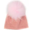 Mignon 13 Cm vraie fourrure pompon nouveau-né bonnets hiver enfant en bas âge chapeau infantile bébé filles coton doux Grils garçons couleur bonbon casquette