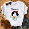 AOWOF Funny PEACE Mafalda Or I WANT Coffee Cartoon T-shirt Women Graphic Print T-shirt Harajuku Casual T-shirt Ladies Top X0527
