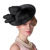 Stingy Brim Hats FS Fascinators Royal Wedding Hat For Women Elegant Lady Pink Black Linen Bowknot Vintage Fedora Pillbox Paty Cocktail Cap