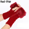 Guantes cálidos sin dedos para mujer, guantes con puños de piel de conejo de imitación y manga de brazo de longitud media de Color sólido, guantes tejidos de lana elásticos para invierno