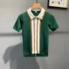 Polos dos homens de alta qualidade verão manga curta listrada camisa 2021 moda mens curva-se colarinho fita fita camisetas Casual Cardigan