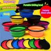 500 Opvouwbare reizen Inklapbare hond en kattenvoeding kom in twee stijlen met haak Pet Water Tray Feeder Silicone Bowl in 9 stijlen om te kiezen f