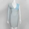Frau Sexy Bandage Nähte Kleid Dames Party Club Vestidos Mode Eine Schulter Lange Hülse Bodycon Mini Kleid 210625