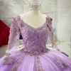 Lilac Lavender Quinceaneraドレスレースアップリケ女子15歳の誕生日ドレスメキシコProm Gown 2021 Vestidos de xvAños