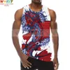 Myth Lucky Fish Graphic Tank Tops For Men 3D Print Sleeveless Carp Leaping Over The Dragon Gate Pattern Top Beach Vest