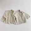 Spring Boys Girls Cotton Linen Long Sleeve Shirts Korean style Clothing Toddler Kids Casual Loose Coat 210615