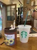 Mermaid Goddess Starbucks 24OZ / 710ml Plastic Mokken Tuimelaar Herbruikbare Duidelijke DRINKEN Vlakke Bodem Pijler Vorm Deksel Stro Cups Mugc5SI
