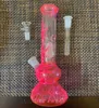 25 cm 10 tums premium multi färg glöd i den mörka rosa hookah vattenrör bong glas bongs med 18mm downstem och skål redo för användning