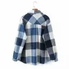 Wixra Womens Plaid Shirt Jacket Coat Ladies Fickor Tjock Turn Down Collar Plus Size Kvinna Ytterkläder 210722
