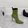 22SS Fashion Swirl Printing Flynit High Heel Ankle Boots 10.5cm Luxurys Designers Internet Celebrity Star Same Style Shoes Knit Sock Boot Shoe 35-41