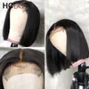 14 "Krótka peruka bob prosta koronkowa peruka, damskie włosy Human Hair Prepulled Baby Hair 4x4 Remy