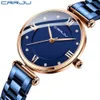 Femmes Montre CRRJU Mode Luxe Bleu pour Casual Quartz étanche Dames en acier inoxydable relogio feminino 210616