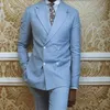 Двухбордовые повседневные мужские костюмы Slim Fit Light Blue Wedding Tuxedo для Groomsmen с пикированным отворотом на заказ мужчина мода одежда X0909