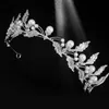 Simple Leaf Crystal Pearls Wedding Crowns Rhinestone Tiaras Royal Princess Diadem Bridal Bride Noiva Hair Jewelry FORSEVEN