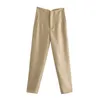 Za vrouwen broek pakken hoge getailleerde broek lente mode kantoor dame beige elegante casual broek pantalon pour femme 210915