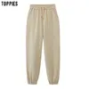 Toppies kvinna fleece byxor hög midja joggers byxor fritidsbyxor koreanska stil sweatpants kausal streetwear 211105