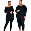 African Clothes For Women Two Piece Sets Long Tops Skinny Pants Matching Set Jogging Winter Tracksuit Set Plus Size 4XL 5XL 211116