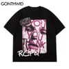 GONTHWID Hip Hop T-shirts Streetwear Graffiti Affiche Punk Rock Gothique T-shirts Chemises Harajuku Mode T-shirt À Manches Courtes Hommes Tops C0315