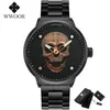 WWOOR Mode Pirate Stil Schädel Uhr Männer Top Marke Luxus Männer Wasserdichte Edelstahl Quarz Armbanduhren Sport Männer Uhr 210527