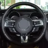 Protector para volante de coche, gamuza de cuero genuino negro suave cosida a mano para Ford Mustang 2015-2019 Mustang GT 2015