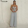 Femmes Deux Pièces Ensemble Sexy Hors Épaule StraplWrap Hauts Et Pantalon À Jambes Larges Tenue Clubwear Party Ensembles Assortis 2021 X0709