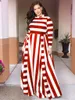 Women's Sexy Plus size Dresses Women Loose Long Sleeves Round Neck Horizontal Vertical Stripes Plus -Size Dress Fashion Casual Wear